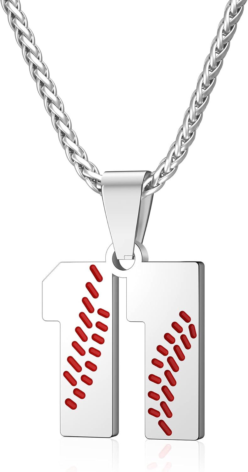 Wikavanli Personalized Baseball Jersey Number 00-99 Necklace - Stainless Steel Baseball Chain Pendant Necklace - Team Jewelry Gift for Boys, Girls, Men, Women - Image 1